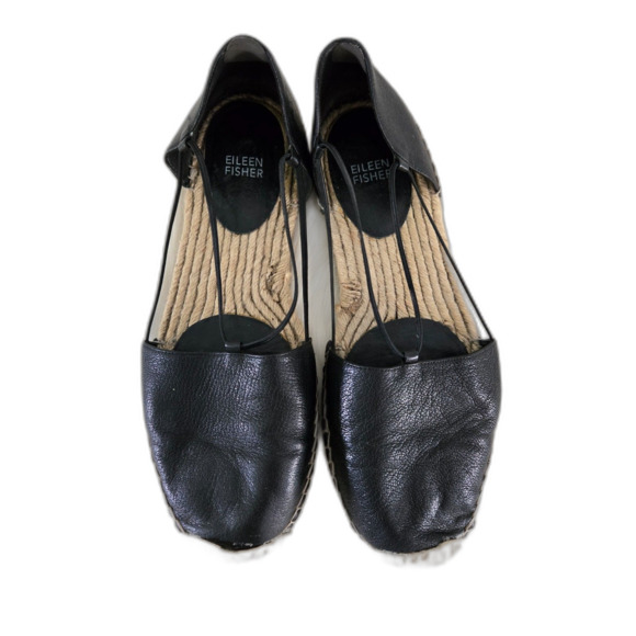 Eileen Fisher 'Lee' Espadrilles Women 10 Black Leather Gladiator Style - Picture 2 of 6